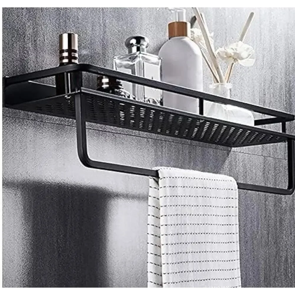 Wall-Mount Grey Bathroom Shower Caddy Kitchen Organizer with Towel Rack